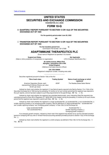 Thumbnail Adaptimmune Therapeutics 10-Q Quarterly Report FY2022 