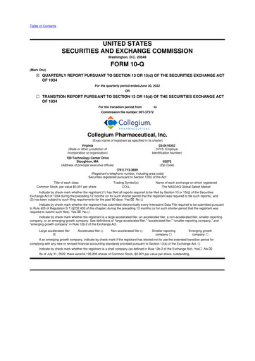 Thumbnail Collegium Pharmaceutical
 10-Q Quarterly Report FY2022 