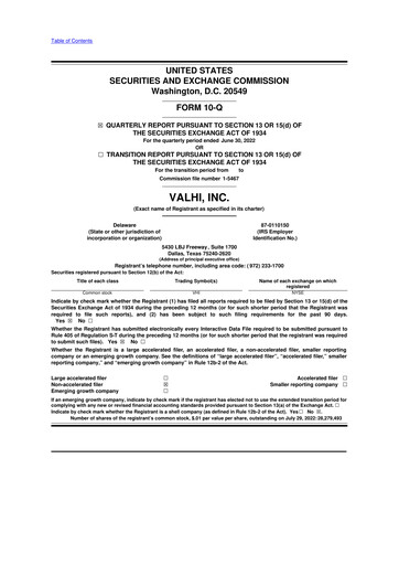 Thumbnail Valhi 10-Q Quarterly Report FY2022 