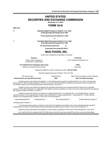 Vorschaubild B&G Foods

 10-Q Quartalsbericht 2022 