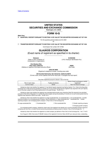 Thumbnail Glaukos 10-Q Quarterly Report FY2022 