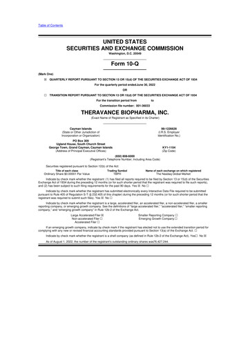 Vorschaubild Theravance Biopharma
 10-Q Quartalsbericht 2022 