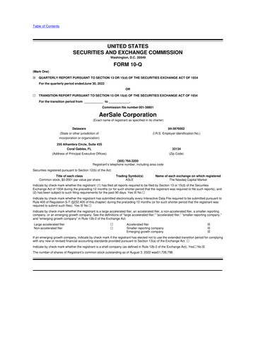 Thumbnail AerSale 10-Q Quarterly Report FY2022 