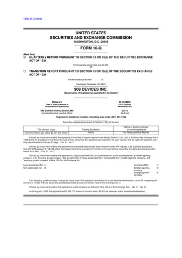 Miniature 908 Devices 10-Q Rapport trimestriel 2022 