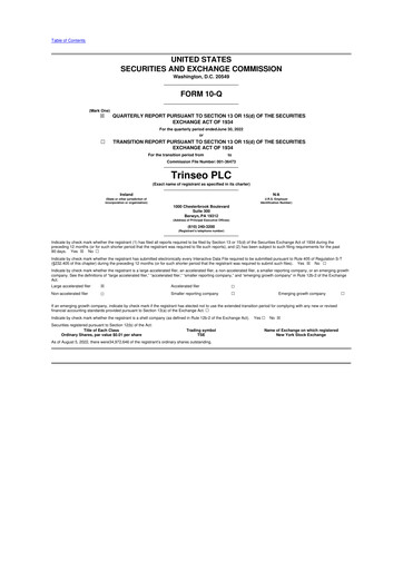 Miniature Trinseo 10-Q Rapport trimestriel 2022 