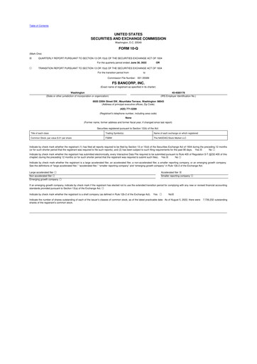 Thumbnail FS Bancorp 10-Q Quarterly Report FY 