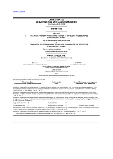 Vorschaubild Porch Group 10-Q Quartalsbericht 2022 