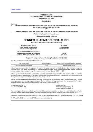Miniature Fennec Pharmaceuticals 10-Q Rapport trimestriel 2022 