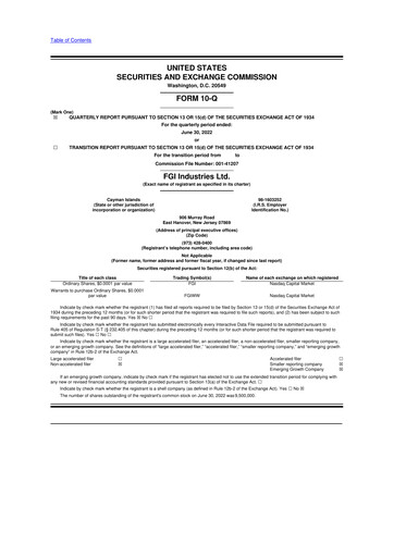 Thumbnail FGI Industries 10-Q Quarterly Report FY2022 