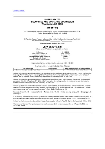 Thumbnail ULTA Beauty
 10-Q Quarterly Report FY2022 