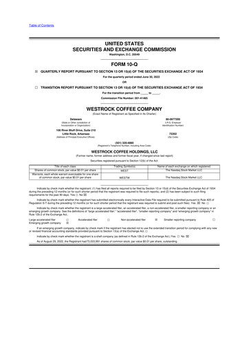 Thumbnail Westrock Coffee 10-Q Quarterly Report FY2022 