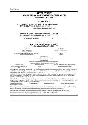 Thumbnail Calavo Growers
 10-Q Quarterly Report FY2022 
