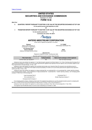 Thumbnail Antero Midstream
 10-Q Quarterly Report FY2022 