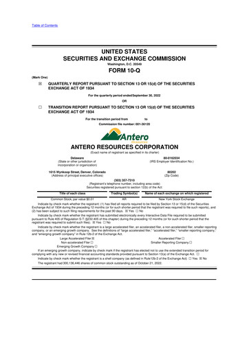 Thumbnail Antero Resources
 10-Q Quarterly Report FY2022 