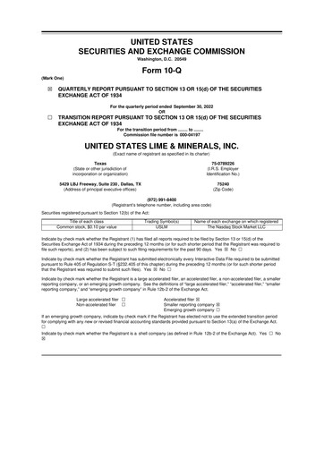 Thumbnail United States Lime & Minerals  10-Q Quarterly Report FY2022 