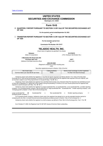 Thumbnail Teladoc Health
 10-Q Quarterly Report FY2022 