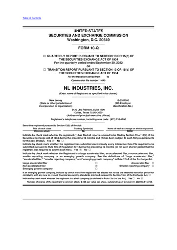 Thumbnail NL Industries 10-Q Quarterly Report FY2022 