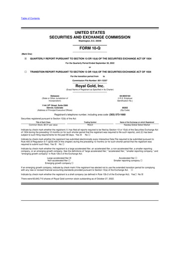 Vorschaubild Royal Gold
 10-Q Quartalsbericht 2022 