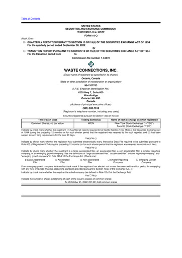 Thumbnail Waste Connections 10-Q Quarterly Report FY2022 