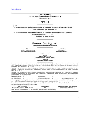 Thumbnail Elevation Oncology 10-Q Quarterly Report FY2022 