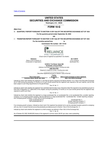 Thumbnail Reliance


 10-Q Quarterly Report FY2022 