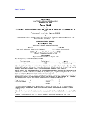 Miniature Archrock 10-Q Rapport trimestriel 2022 