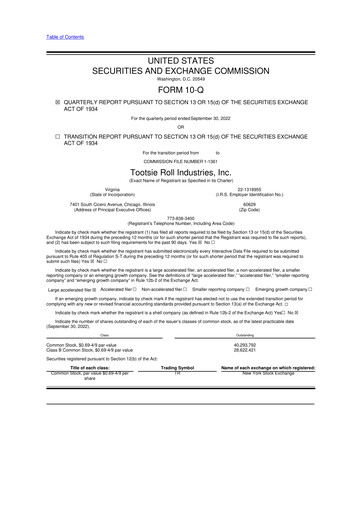 Miniature Tootsie Roll Industries
 10-Q Rapport trimestriel 2022 