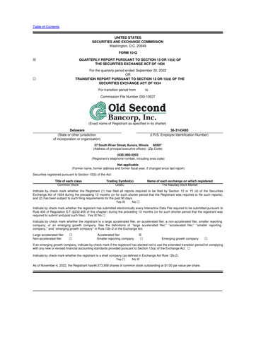 Thumbnail Old Second Bancorp 10-Q Quarterly Report FY2022 