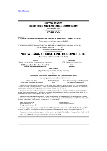 Thumbnail Norwegian Cruise Line
 10-Q Quarterly Report FY2022 