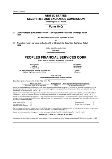 Vorschaubild Peoples Financial Services 10-Q Quartalsbericht 2022 