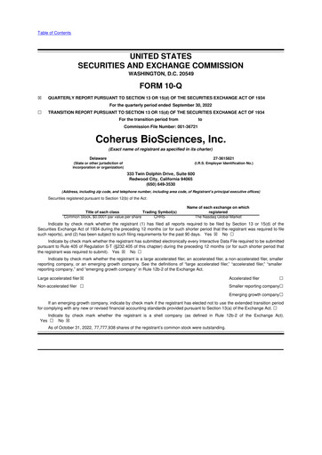 Thumbnail Coherus BioSciences
 10-Q Quarterly Report FY2022 