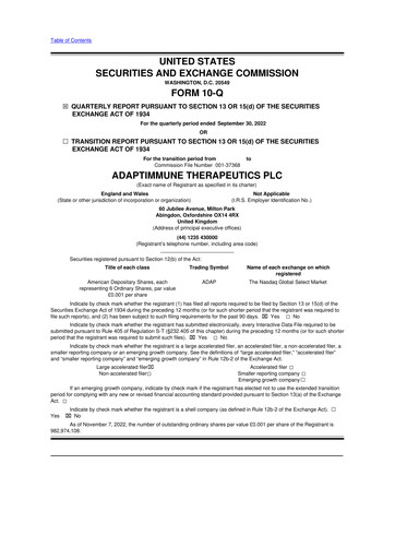 Thumbnail Adaptimmune Therapeutics 10-Q Quarterly Report FY2022 