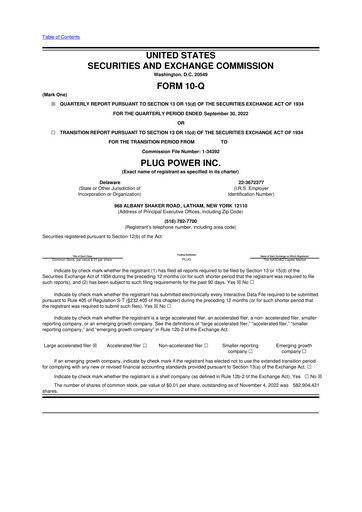 Thumbnail Plug Power 10-Q Quarterly Report FY2022 