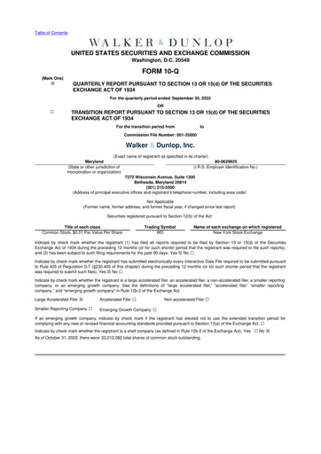 Thumbnail Walker & Dunlop

 10-Q Quarterly Report FY2022 