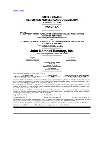 Thumbnail John Marshall Bancorp 10-Q Quarterly Report FY2022 