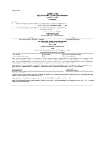 Thumbnail FS Bancorp 10-Q Quarterly Report FY 