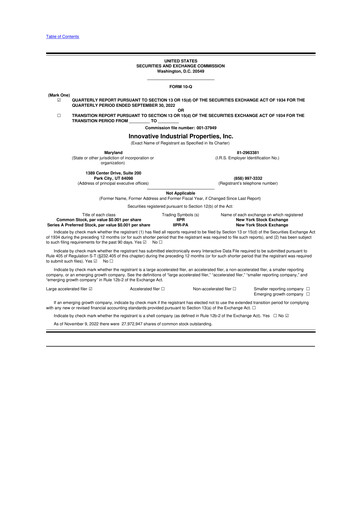 Thumbnail Innovative Industrial Properties
 10-Q Quarterly Report FY2022 