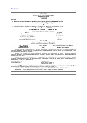 Thumbnail Bain Capital Specialty Finance
 10-Q Quarterly Report FY2022 