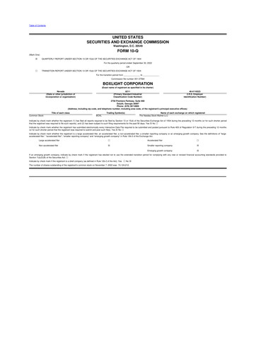 Miniature Boxlight
 10-Q Rapport trimestriel 2022 