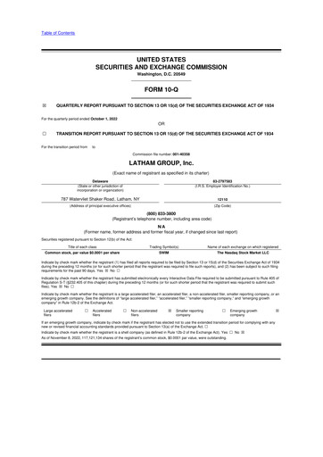 Vorschaubild Latham Group 10-Q Quartalsbericht 2022 