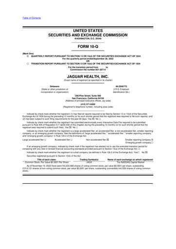 Thumbnail Jaguar Health 10-Q Quarterly Report FY2022 