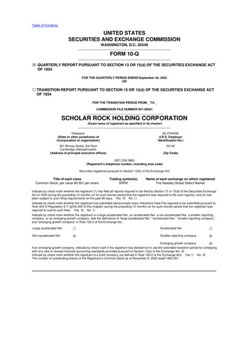 Thumbnail Scholar Rock Holding 10-Q Quarterly Report FY2022 