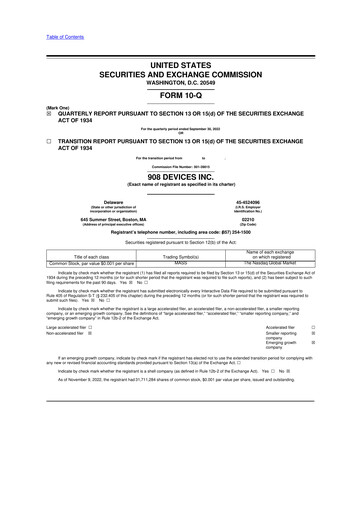 Miniature 908 Devices 10-Q Rapport trimestriel 2022 