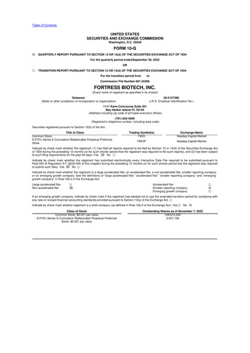 Vorschaubild Fortress Biotech
 10-Q Quartalsbericht 2022 