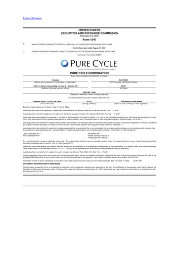 Thumbnail Pure Cycle (water) 10-K Annual Report 2022