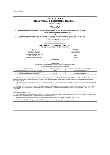 Thumbnail Westrock Coffee 10-Q Quarterly Report FY2022 