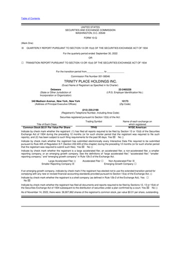 Thumbnail Trinity Place Holdings
 10-Q Quarterly Report FY2022 