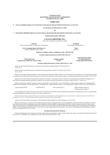 Thumbnail Calavo Growers
 10-K Annual Report 2022