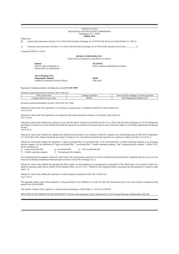 Thumbnail Hurco Companies 10-K Annual Report 2022