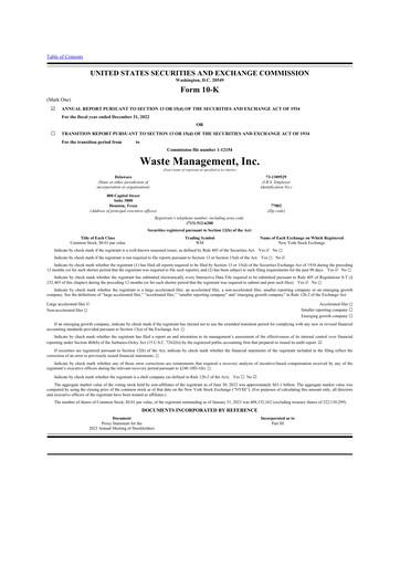 Thumbnail Waste Management 10-K Annual Report 2022